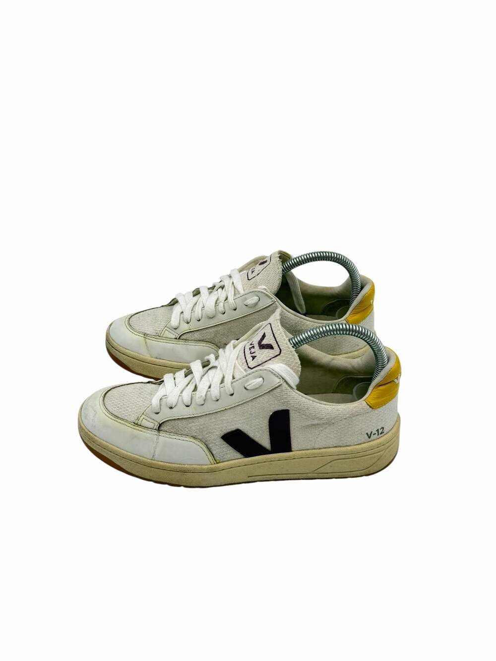 Size 7 Veja V-12 B-Mesh White Yellow Sneakers